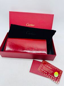 1r38 必見! 中古 美品 カルティエ Cartier 長財布 ハッピーバースデー L3000722 ボルドー パテント レザー エナメル ロゴ 二つ折り財布 