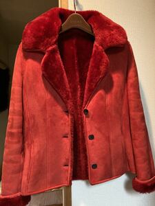 送料無料!! LOEWE ロエベ セミオーダー ムートンレザーショートコート RED スペイン製 size40（M)