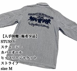 【入手困難】STUSSY カバーオール M ヒッコリー ステューシー 極希少品 完売 ジャケット ワークジャケット 古着 大人気 ブルゾン