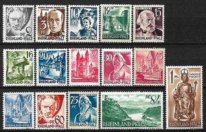 ★1947-1948年 - ドイツ(仏占領地区) ラインラント・プファルツ州 - 15種完 - 未使用(MNH.LH)(SC#6N1-5N15) - ZY-911