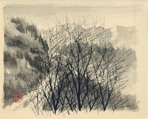 高山辰雄画稿「作品9」　彩色　和紙　印　12×14.8