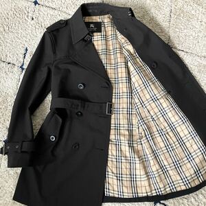 美品◆希少 BURBERRY BLACK LABEL バーバリー ブラックレーベル トレンチコート ダブル ベルト ノバチェック コート メンズ 黒 ブラック