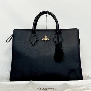 2407-52-1｜極美品｜Vivienne Westwood ヴィヴィアンウエストウッド ハンドバッグ ビジネスバッグ 本革 レザー ブラック オーブ 付属品あり