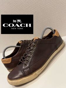 ★COACH★コーチ★PERKINS★Q4097★レザースニーカー★ローカットスニーカー★革靴★ブラウン×ベージュ★茶色★US9★27.0cm★