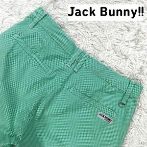 【良品 L】Jack Bunny ショートパンツ ギンガムチェック ロゴ ストレッチ 短パン グリーン ハーフ ジャックバニー ゴルフ パーリーゲイツ 5