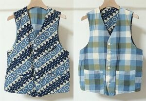 Engineered Garments エンジニアードガーメンツ Reversible Vest Lt. Blue Jacquard Pattern Block リバーシブル ベスト S