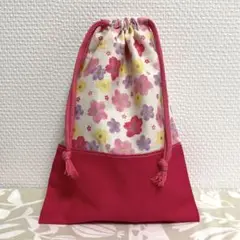 ハンドメイド　巾着袋　給食袋　桜　和柄　ピンク