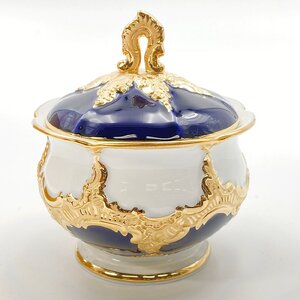 1円～ Meissen マイセン Bフォーム グランツゴールド コバルト シュガーポット 05-3244468