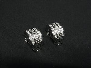 1円 ■美品■ ChristianDior クリスチャンディオール ラインストーン クリップ式 イヤリング アクセサリー シルバー系 FK1320