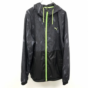 PUMA - XXL メンズ 薄手 ジップジャケット パーカー ブルゾン タイル柄 メッシュ裏地 長袖 ポリ100% グレー×ブラック×グリーン グレー