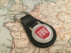 送料無料 FIAT Quality Black Real Leather Keyring フィアット キーリング キーホルダー ブラック レザー