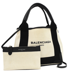 バレンシアガ ネイビー カバ XS トートバッグ 390346 キャンバス レザー ナチュラル ブラック BALENCIAGA