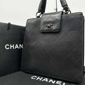 1円〜 美品 CHANEL シャネル マトラッセ ココマーク ハンドバッグ ターンロック ワイルドステッチ トートバッグ ブラック 黒 手持ち