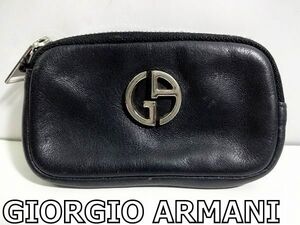 X4K089◆本物◆ ジョルジオアルマーニ GIORGIO ARMANI イタリー製 本革レザー ブラック コインケース 小銭入れ 財布