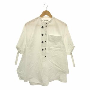 ENFOLD / エンフォルド | 2024SS | WAVE-HEM SHIRT コットン ウェーブヘム バンドカラー 半袖ブラウス | 38 | ホワイト | レディース