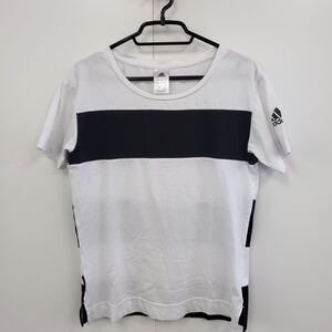 アディダス　 半袖 Tシャツ　 白黒トップス　 クルーネック　M 綿ポリエステル　スポーツ　B341