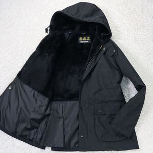 極美品 バブアー フード ビデイル Hooded BEDALE SL 裏ボア ファー ダウンコート ダウンジャケット ブルゾン M〜L 38 ブラック 黒 Barbour