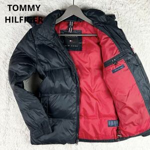 【美品 希少サイズL】 TOMMY HILFIGER トミーヒルフィガー 【圧倒的高級感】 メンズ ダウンジャケット アウター フード着脱可 ブラック 黒