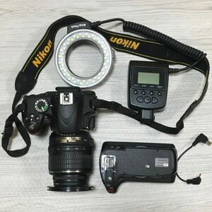 1円- Nikon ニコン D3200 ボディ DX 18-55mm レンズ　Ring Flash NEEWER