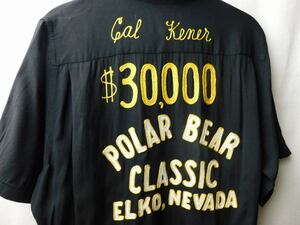 50s60s ビンテージ 最高峰 ボーリングシャツ チェーン刺繍 黒 アメリカ 美中古 レーヨン ロカビリー