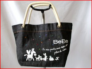 BeBe/ベベ◇デニムトートバッグ　BK　ラインストーン付　W34cm