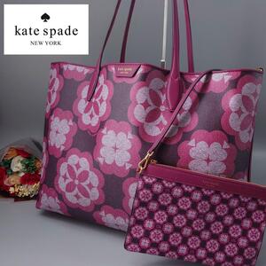 kate spade NEW YORK ケイトスペードニューヨーク フラワー モノグラム サットン ラージ トートバッグ ピンク ボルドー 花柄