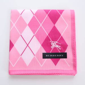 ■未使用　BURBERRY バーバリー　ハンカチ　アーガイル　濃ピンク■