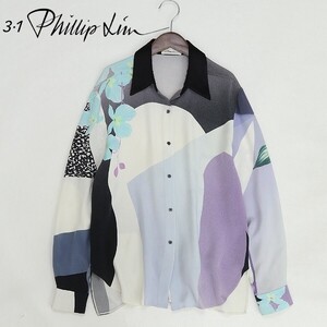 ◆3.1 Phillip Lim 3.1フィリップリム 花 総柄 クレリックカラー 長袖 シャツ ブラウス