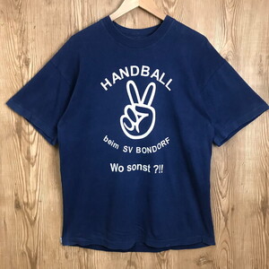 90s HANDBALL ハンドボール ピースサイン メッセージ プリント 半袖 Tシャツ サイズ メンズ L 90年代 古着 s24090719