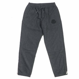 美品▼MONCLER モンクレール 2020年製 PANTALONE ウール100% ラバーロゴワッペン付き パンツ グレー シルバー金具 46 正規品 メンズ