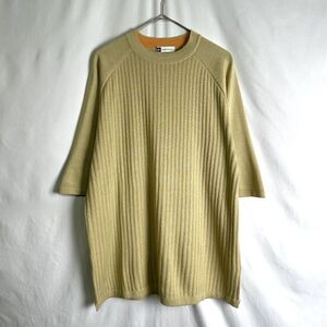 90s BACHRACH シルク ニット Tシャツ XL ビッグサイズ ベージュ ラグラン リブ 無地 プレーン 80s 00s オールド ビンテージ