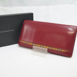 USED品・保管品 BURBERRY バーバリー レザー 二つ折り長財布 レッド系 レディース財布 ダメージ有り 外箱付き 現状品