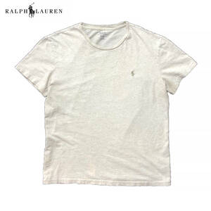 【980円スタート】USA 古着 半袖 RALPH LAUREN ラルフローレン クルーネック Tシャツ ロゴ 刺繍 無地 メンズM ベージュ系 古着卸 BA1486