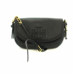 トリーバーチ TORY BURCH ショルダーバッグ レザー 牛革 ロゴ ゴールドチェーン 黒 ブラック ■GY18 /MQ レディース