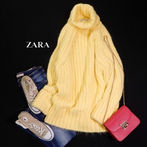 ザラ ZARA 大人可愛い☆ ふんわり微起毛 タートルネック ハイネック ニットプルオーバー セーター チュニック XS-S ゆったりオーバーサイズ