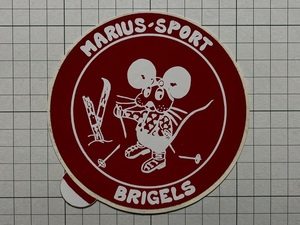 フランス 1970年代 古いステッカー：スポーツ用品メーカー MARIUS SPORT BRIGELS スキー ネズミ マウス ビンテージ 海外 +Aa