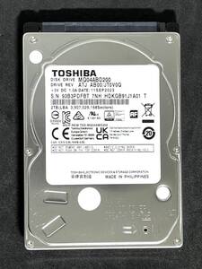  ★ 2TB ★　TOSHIBA / MQ04ABD200 【使用時間：8 ｈ】2023年製　新品同様　2.5インチ内蔵HDD 9.5mm/SATA/5400rpm[管理■DFBT]