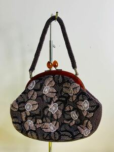 豪華 手刺繍 総 ビーズ バッグ アンティーク ヴィンテージ パーティー ショルダー クラッチ 和装 洋装 がま口