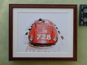 ■BOWイラスト額■フェラーリ750モンツァ■Ferrari木製額53■