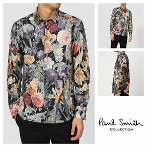 美品■ポールスミス■フローラル 花柄 ボタニカル コーデュロイ プリント シャツ L ブラック Paul Smith COLLECTION CARLTON 定価27500円