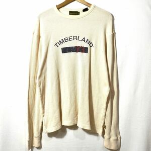 ■Timberland ティンバーランド ナンバリング プリント 長袖 サーマルカットソー 古着 アメカジ ワッフル地 アイボリー サイズM■