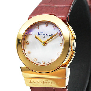 サルバトーレフェラガモ Salvatore Ferragamo ガンチーニ 12Pダイヤ シェル文字盤 SS/革 レディース腕時計 クォーツ 24mm 女性 ブランド