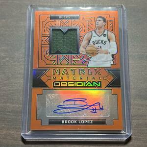 Brook Lopez Matrix Material Auto /75 Orange Flood Electric Etch Parallel Autograph 2023-24 Panini Obsidian Basketball NBA