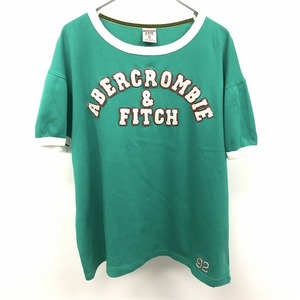 アバクロンビーアンドフィッチ Abercrombie＆Fitch Tシャツ カットソー ワッペン ロゴ 英字 文字 半袖 綿100% S グリーン 緑 メンズ 男性
