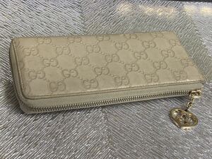 セール 中古 GUCCI グッチ 長財布 L字ファスナー GG柄シマレザー ハートGG金具 財布 Gucci GG design leather Wallet 送料無料