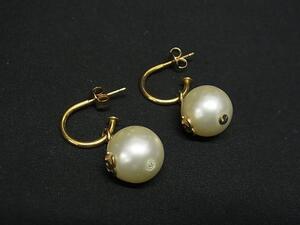 1円 ■美品■ CHANEL シャネル ココマーク パール フープ式 ピアス アクセサリー レディース ゴールド系×アイボリー系 FH4814