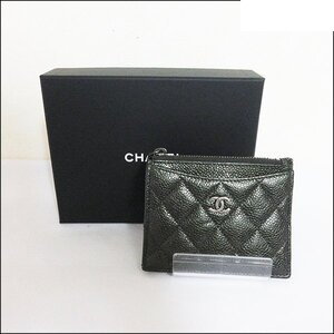 *CHANEL シャネル フラグメント カード コイン ケース マトラッセ キャビアスキン ココマーク ブラック A84105*