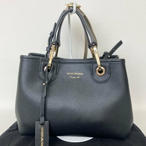 2409-27-1｜極美品｜EMPORIO ARMANI エンポリオ アルマーニ 2WAY ハンドバッグ レザー ブラック 付属品あり