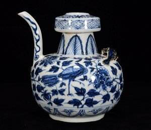 ◆古寳堂◆元 青花 孔雀紋 茶壺 古陶瓷品 極細工 古置物 古擺件 中国古美術 時代物 古董品