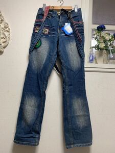 新品　JUDEBLOOM サスペンダー付デニムジーンズ　ヴィンテージダメージ加工 デニム ヴィンテージ